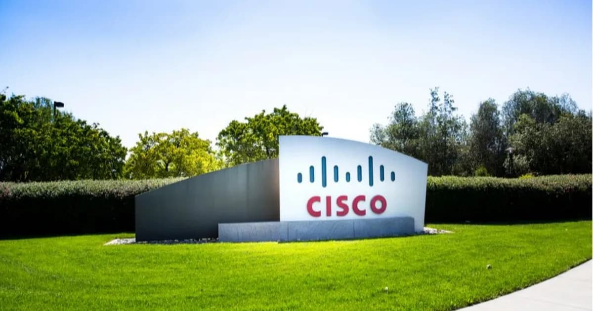 Ilustrasi logo Cisco dengan latar belakang gelap