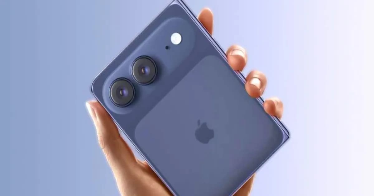 Ilustrasi bocoran desain iPhone Ultra dengan layar lipat dan baterai 4.883 mAh