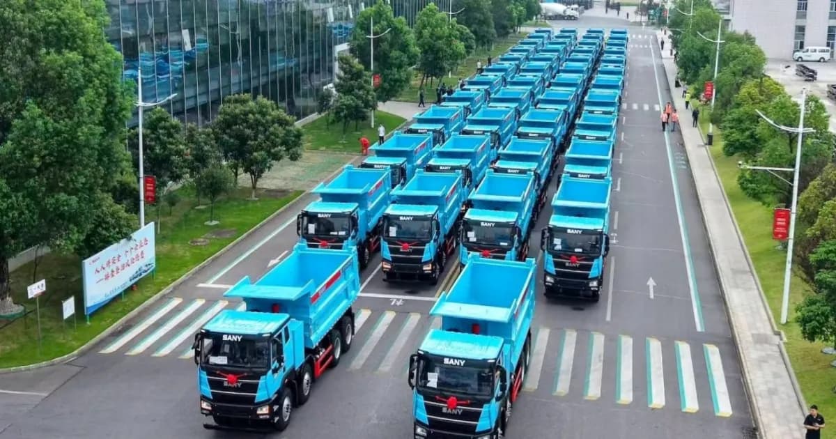 Truk listrik SANY heavy-duty yang dikirim ke pelanggan global