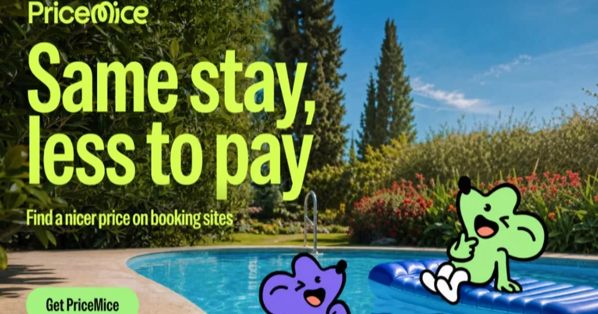 Ilustrasi ekstensi PriceMice dari NordVPN untuk membandingkan harga hotel antar negara