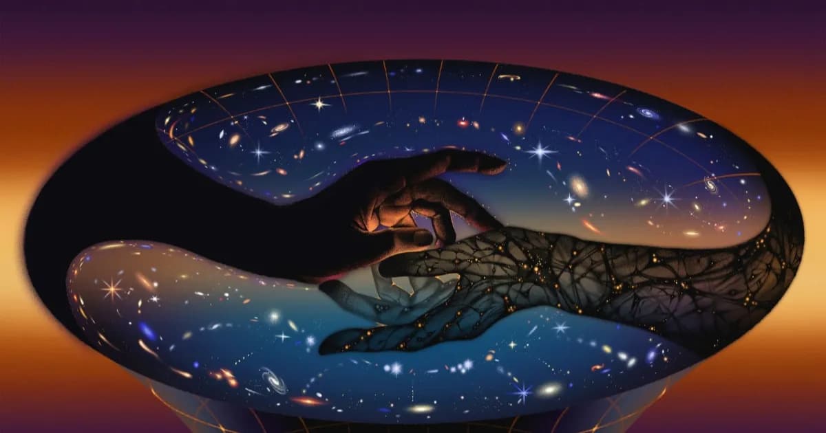 Ilustrasi dark energy dan dark matter yang saling berinteraksi membentuk struktur alam semesta