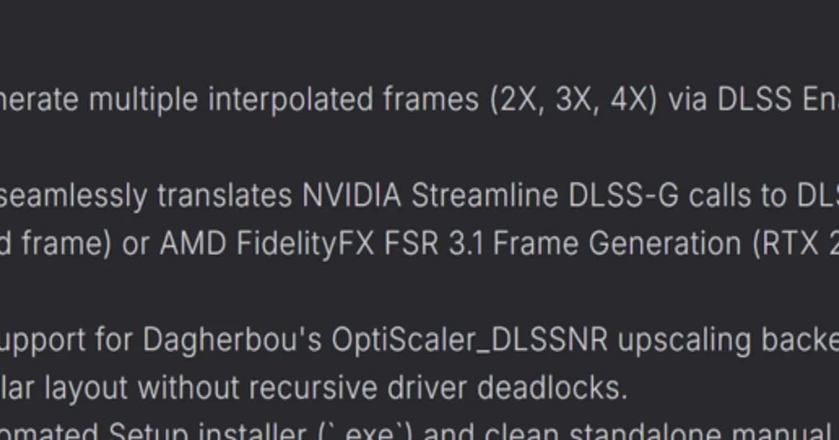 Tampilan fitur utama mod DLSS Unlocked untuk GPU RTX series