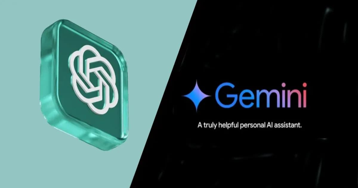Ilustrasi perbandingan aplikasi ChatGPT dan Google Gemini di layar smartphone