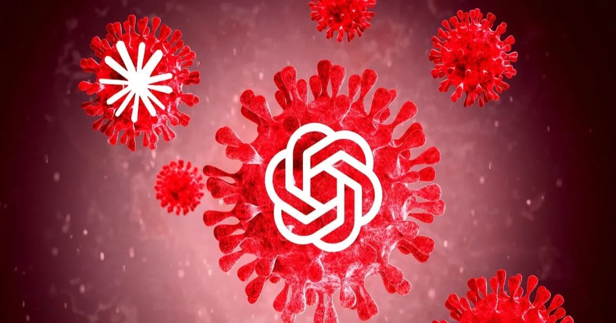Ilustrasi AI sebagai virus kognitif yang memengaruhi cara berpikir manusia