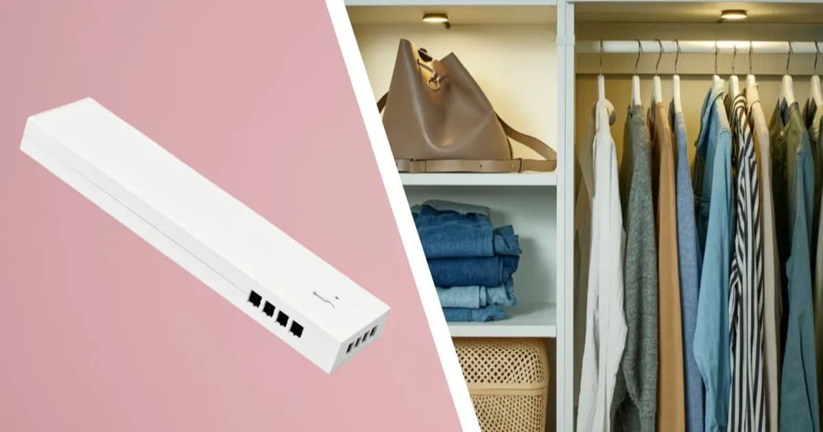 Driver IKEA Dubbelkisel dengan latar pink dan lampu sorot IKEA di lemari pakaian
