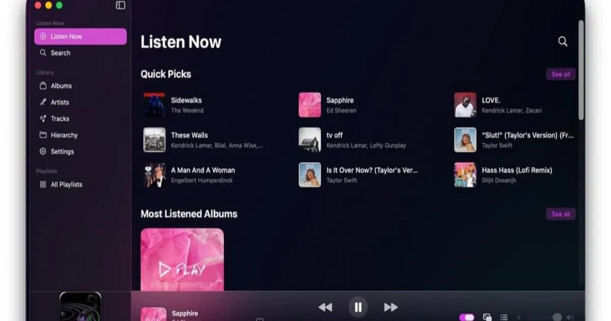 A screenshot of the YM Pro hi-res audio player for Mac