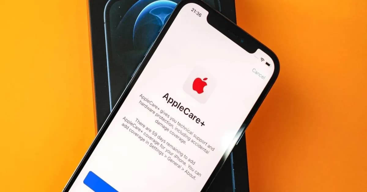 Tampilan pengaturan AppleCare+ pada aplikasi iPhone 12 Pro Max warna Pacific Blue