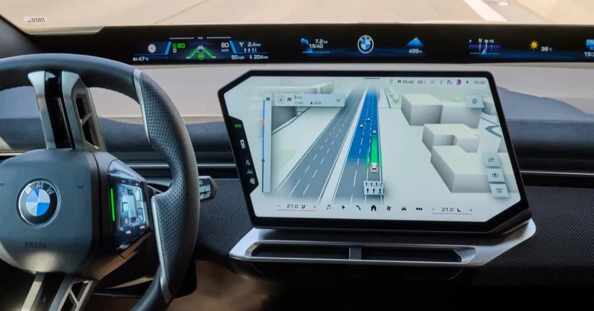 Tampilan 3D BMW Maps pada layar infotainment sentral mobil BMW iX3