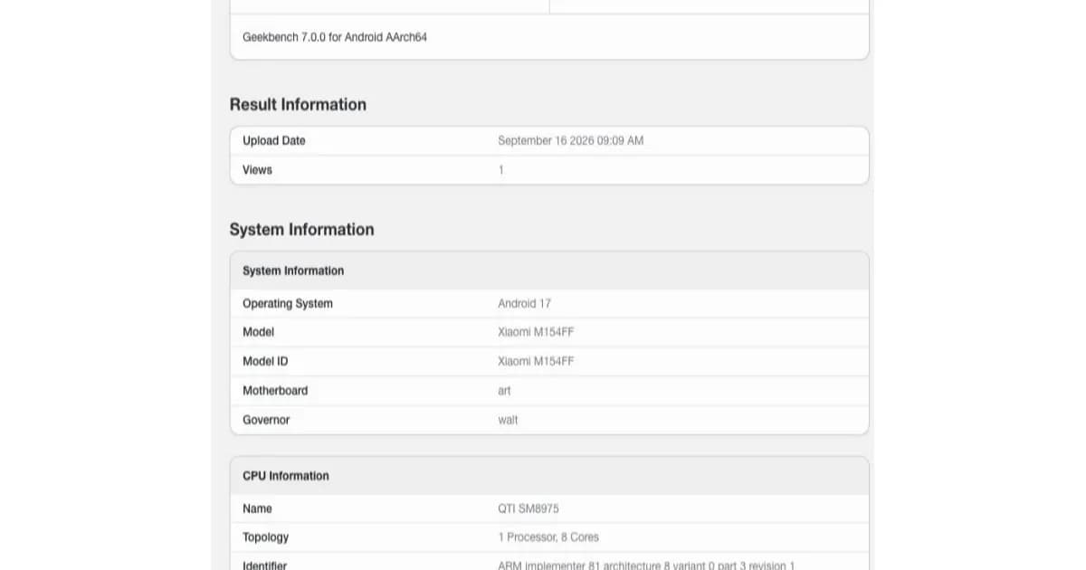 Xiaomi 18 Pro menjalani benchmark Geekbench dengan chipset Snapdragon 8 Elite Gen 6 Pro