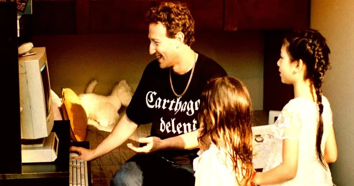 Mark Zuckerberg bersama putrinya dalam potret keluarga yang menyoroti kebijakan pembatasan akses internet.