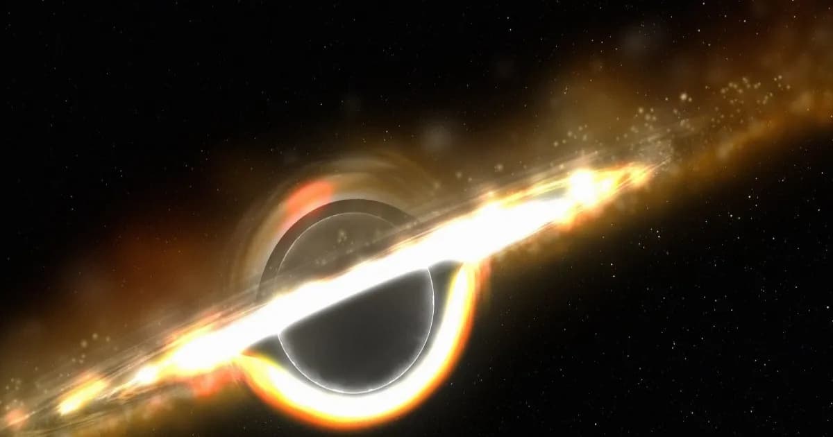 Visualisasi lubang hitam besar dengan cakram gas yang bersinar terang.