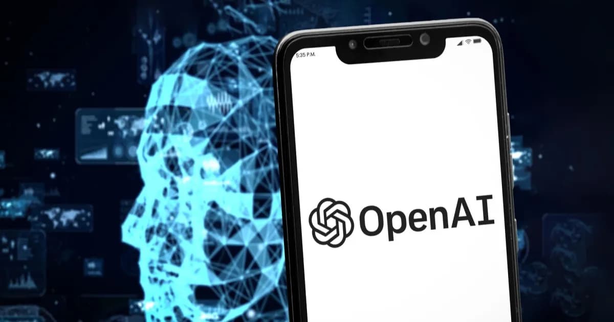 Logo OpenAI dengan kepala manusia robotik melambangkan penggunaan AI oleh kontraktor pelatih model