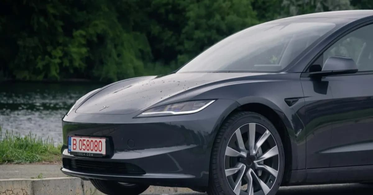 Deretan mobil Tesla terparkir di area lelang dengan label salvage title