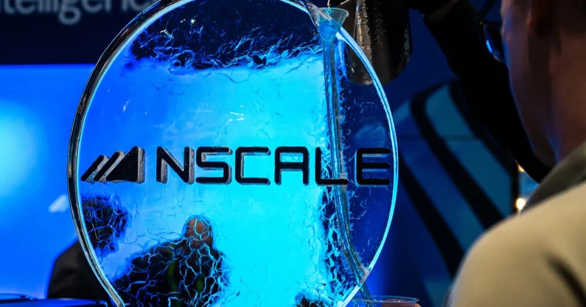 Logo Nscale pada permukaan kaca sebagai perusahaan neocloud Inggris