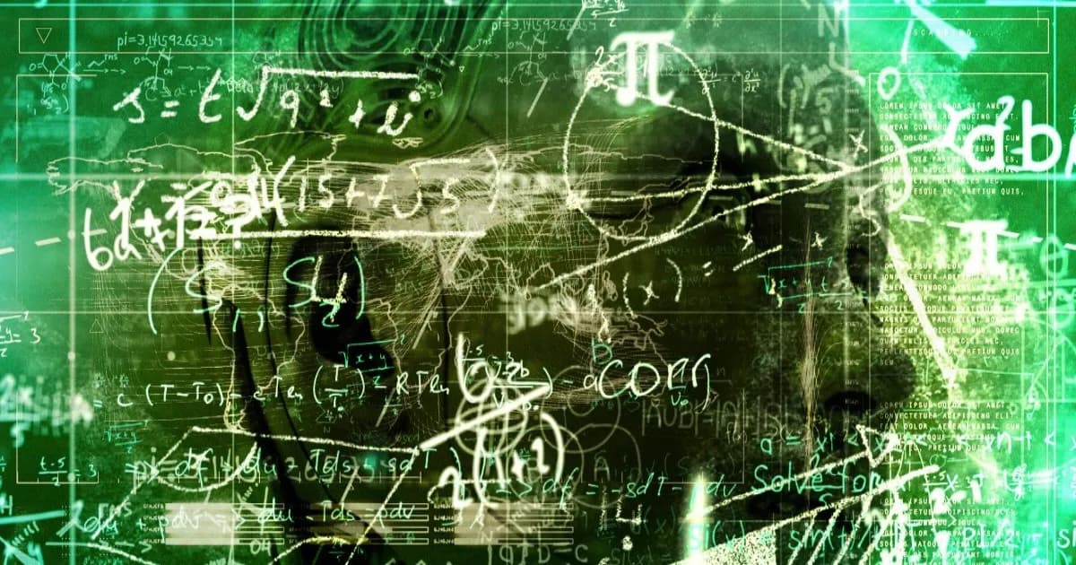 Ilustrasi persamaan matematika dan kepala robot yang merepresentasikan solusi AI OpenAI untuk Navier-Stokes.