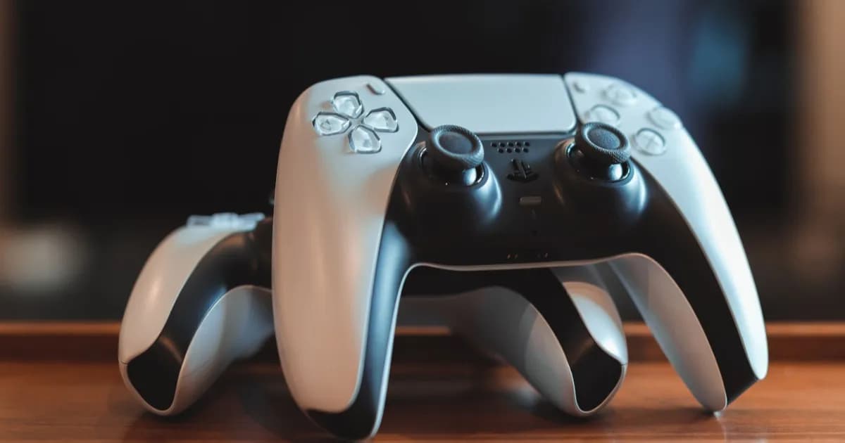 Controller PlayStation 5 DualSense dengan smartphone untuk pembayaran