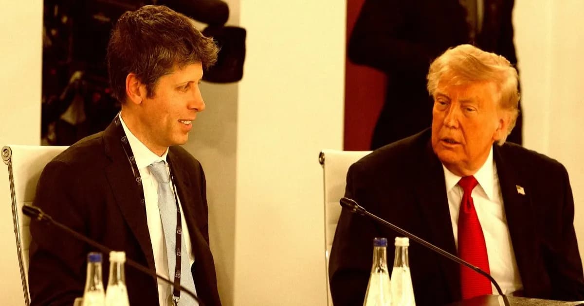 President Donald Trump and Open AI CEO Sam Altman react during a working lunch meeting of G7 members.