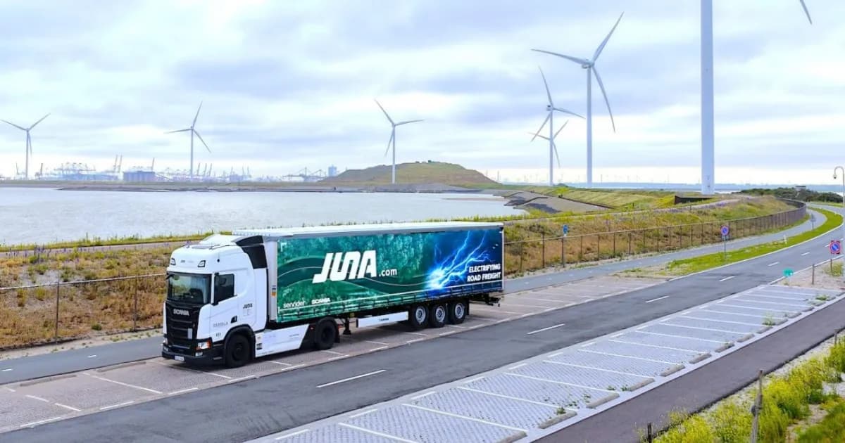 Truk listrik Scania R45 milik JUNA beroperasi di rute logistik Eropa