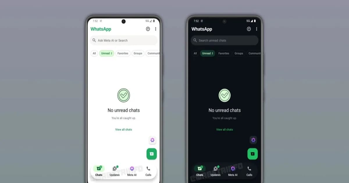 Tampilan navigation bar baru WhatsApp untuk Android dengan Meta AI