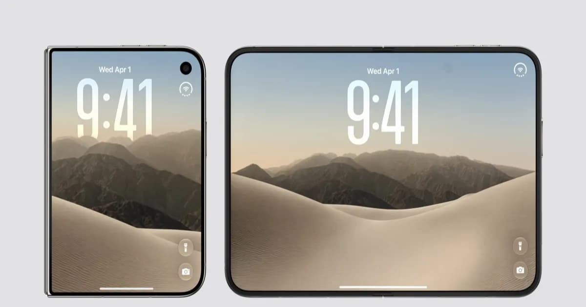 iPhone Duo dalam posisi terbuka dan tertutup dengan desain lipat ala paspor