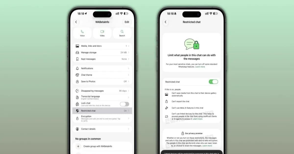 Tampilan fitur Restricted Chat WhatsApp pada perangkat Android dan iOS