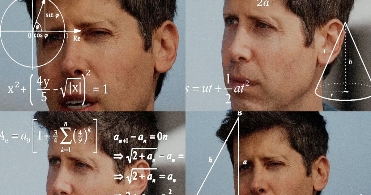 Ilustrasi matematikawan berdiskusi dengan antarmuka AI OpenAI yang menampilkan rumus matematika kompleks