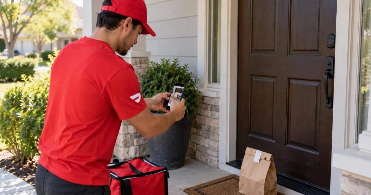 Ilustrasi layanan pengiriman Amazon, DoorDash, Uber Eats, dan Instacart yang mengambil foto rumah pelanggan