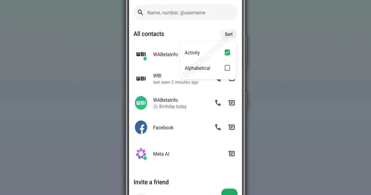 Tampilan tab Contacts baru di aplikasi WhatsApp versi beta untuk Android