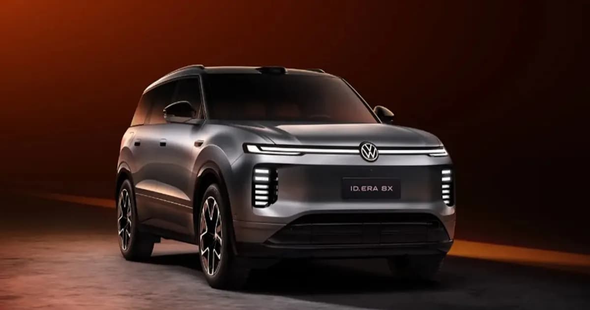 Volkswagen ID. Era 8X SUV EREV tampak depan dengan lampu Universal Light Wing