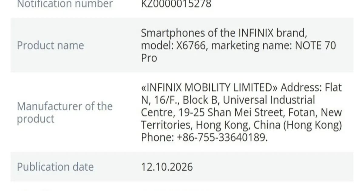 Infinix Note 70 Pro terlihat dalam database EEC dengan nomor model X6766