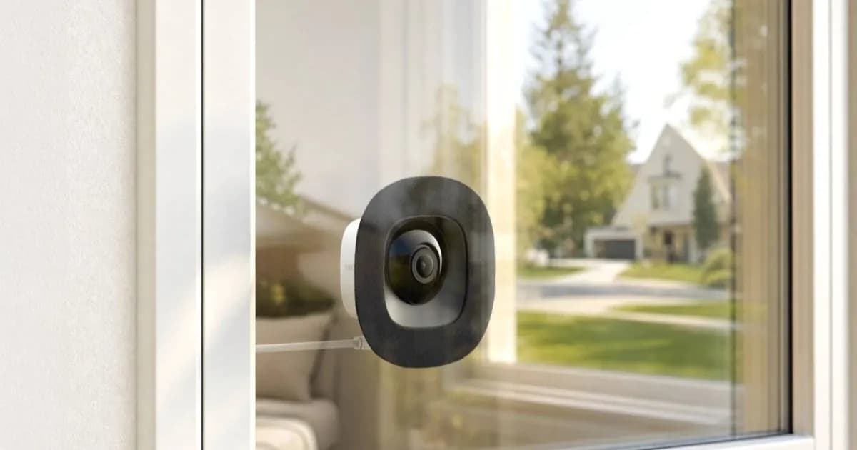 Eufy E10 Window Camera menempel pada kaca jendela untuk memantau area luar rumah