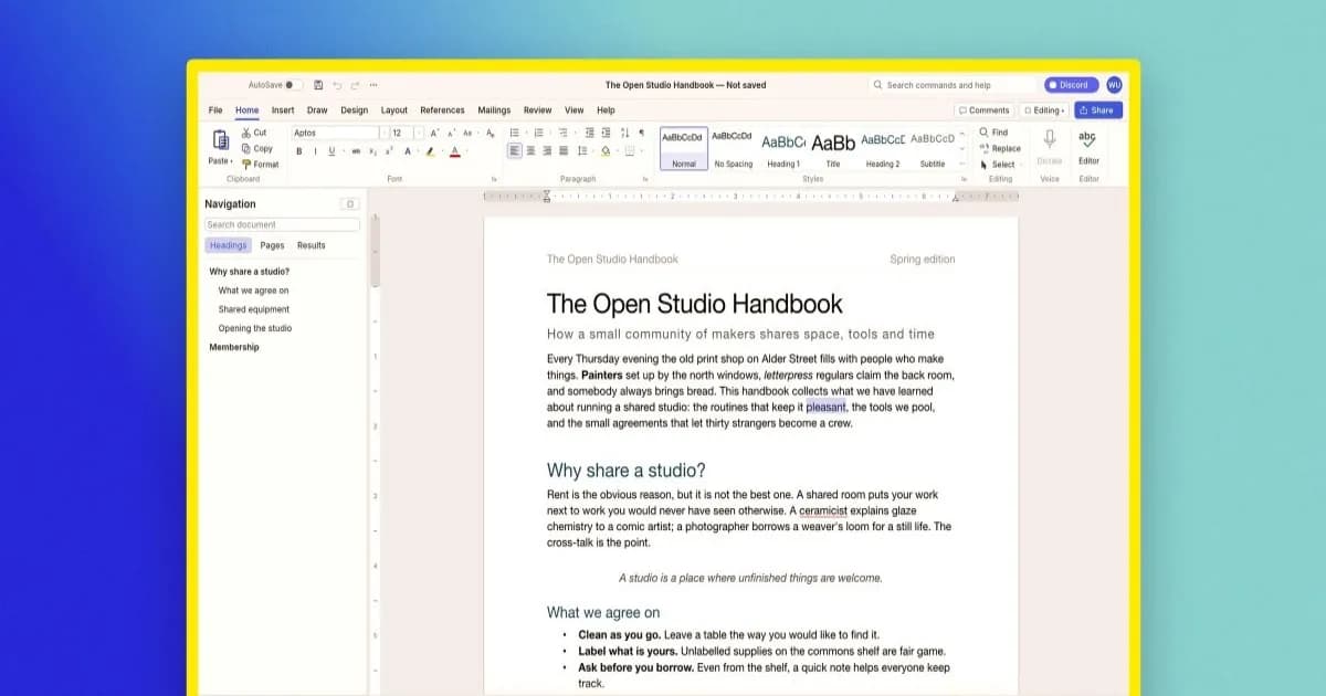 Tampilan antarmuka aplikasi klon Microsoft Office buatan ArtCraft yang bernama WordCraft.