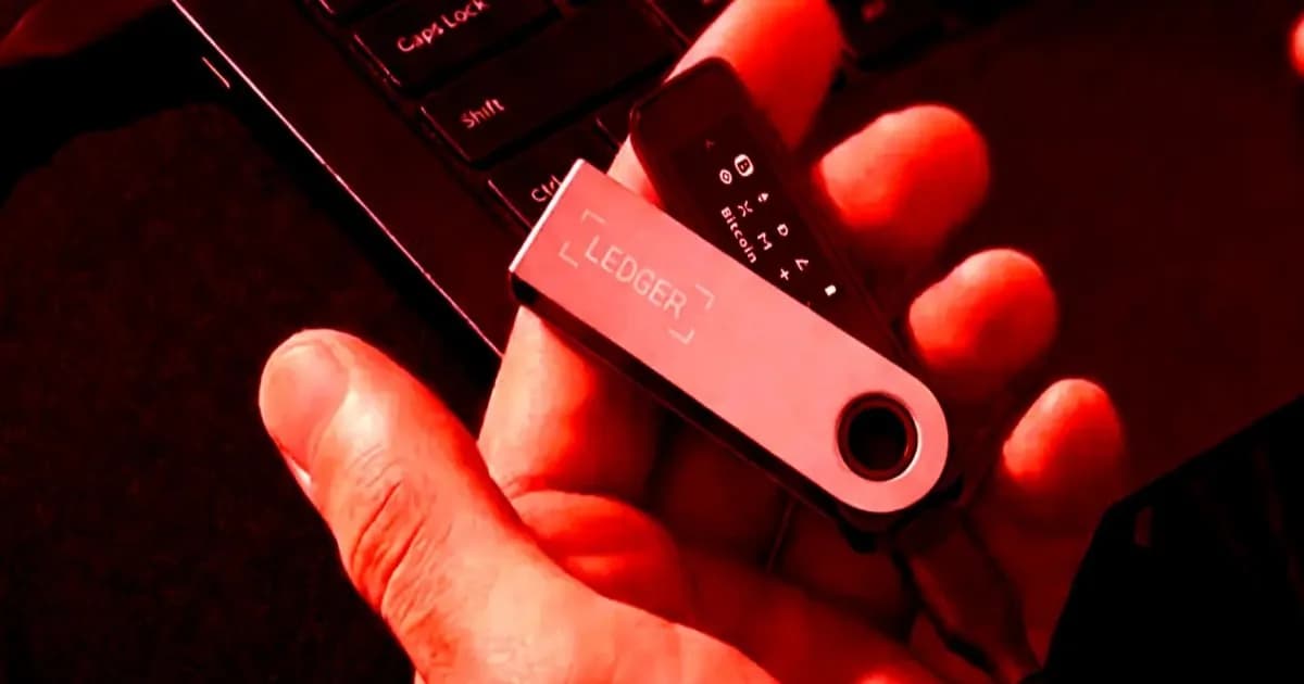 Foto berwarna dompet blockchain Ledger yang menjadi objek kasus peretasan dompet kripto melalui hardware implant.