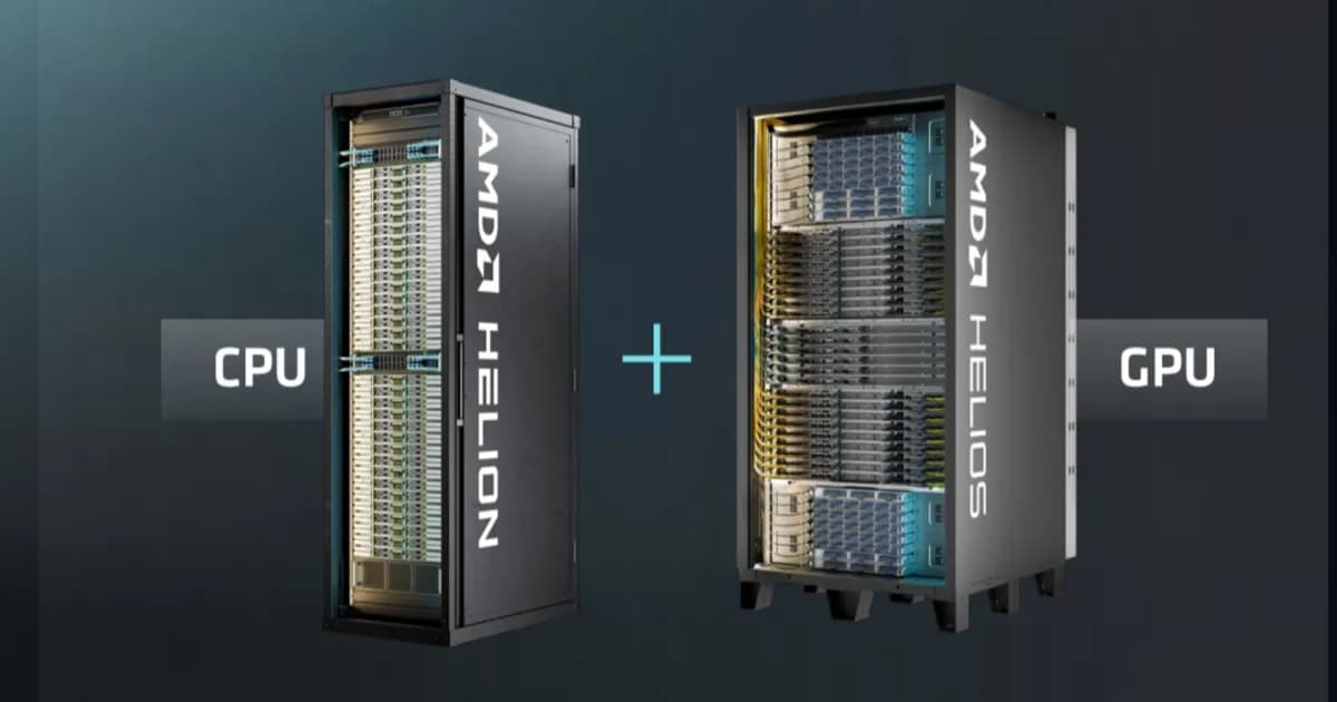 AMD Helion Agentic AI Rack dengan konfigurasi CPU Zen 6 dan akselerator Instinct MI350P