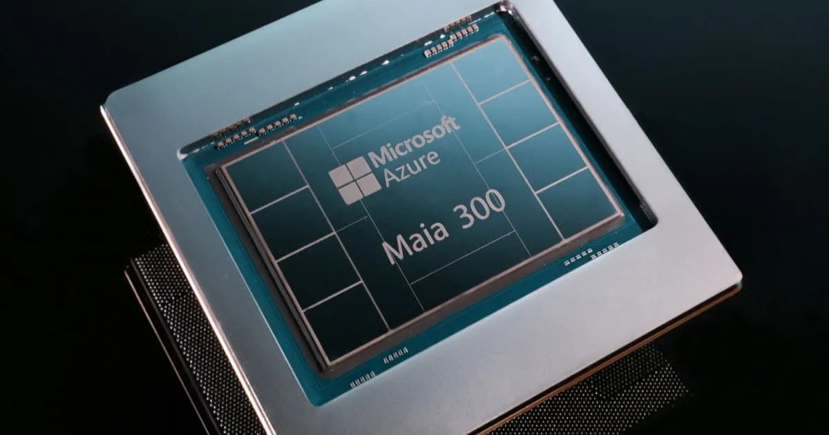Ilustrasi chip akselerator AI Microsoft Maia 300 untuk inferensi Azure