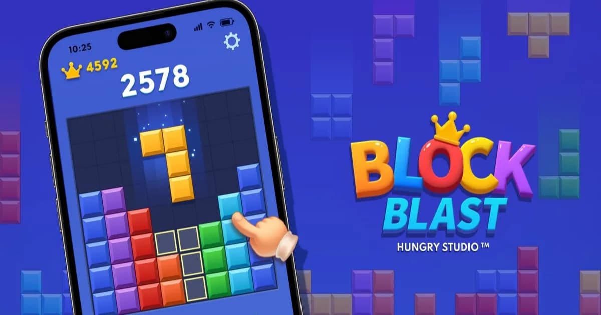 Ilustrasi game puzzle Block Blast di layar smartphone