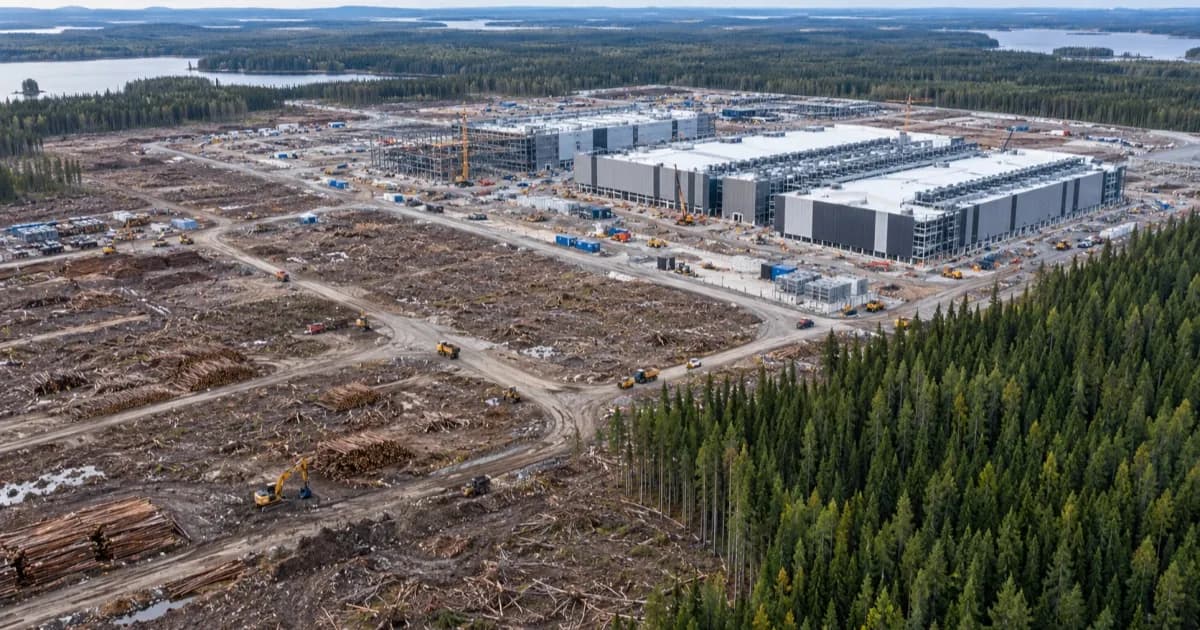 Ilustrasi data center AI Google di Finlandia yang memicu kontroversi penebangan hutan