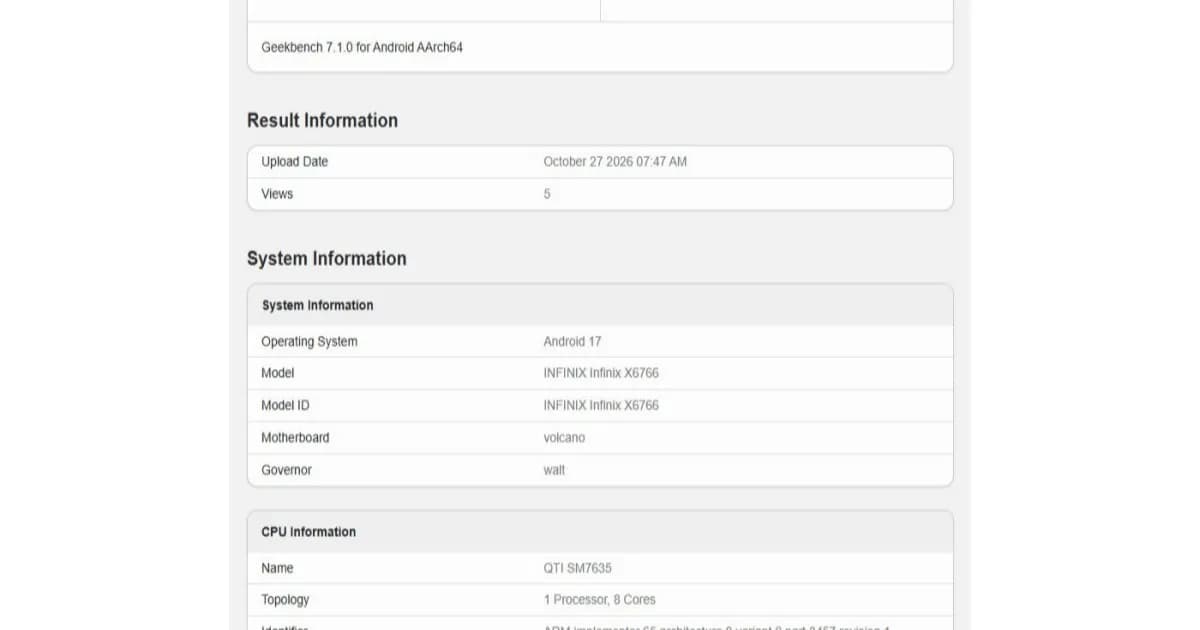 Infinix Note 70 Pro terlihat di Geekbench dengan chipset Snapdragon misterius