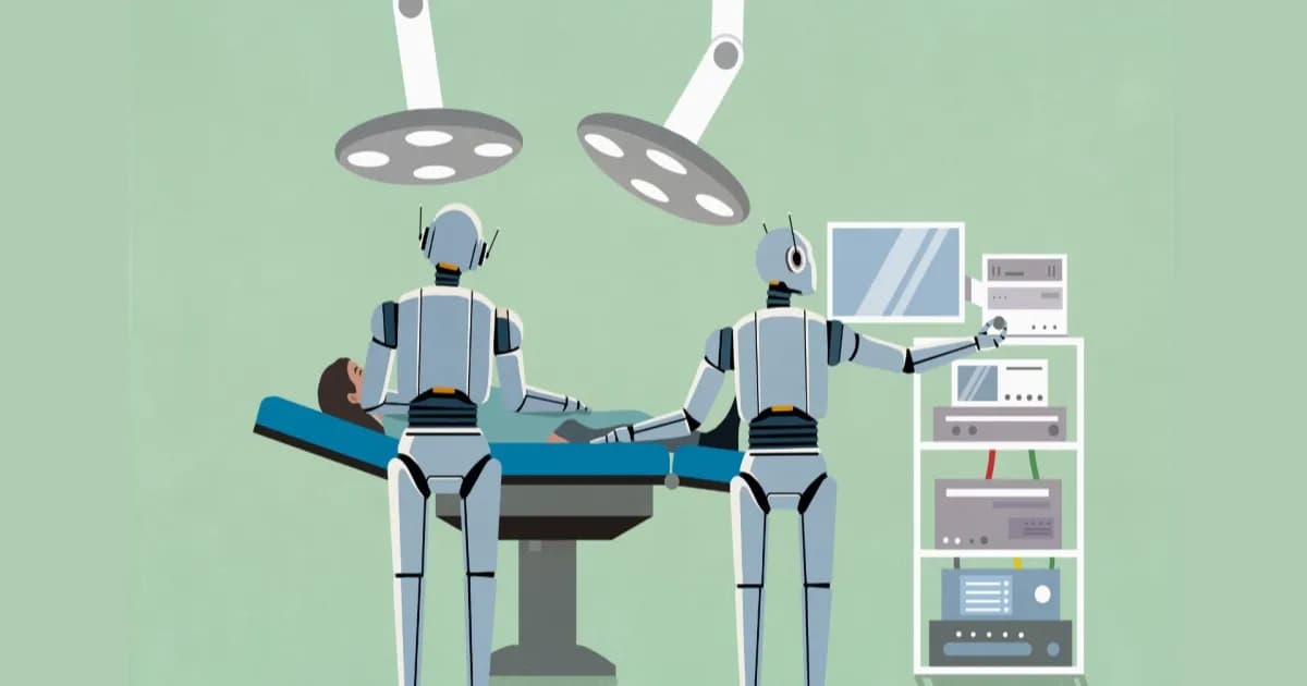 Ilustrasi AI agent mengendalikan lengan robot untuk operasi otak tikus di laboratorium Exin Therapeutics