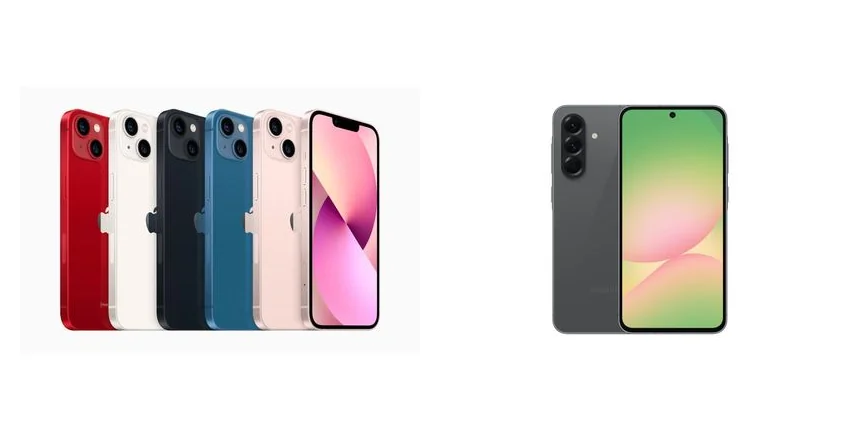 Perbandingan fisik smartphone Apple iPhone 13 dan Samsung Galaxy A56 5G