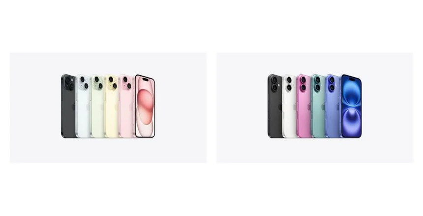 Perbandingan desain iPhone 15 dan iPhone 16 tampak depan dan belakang