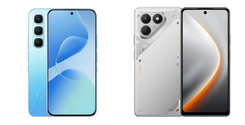 Tampilan depan smartphone Infinix Hot 60 Pro dan Tecno Pova 7 4G