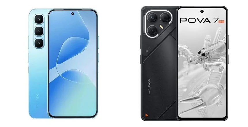 Smartphone Infinix Hot 60 Pro dan Tecno Pova 7 5G berdampingan