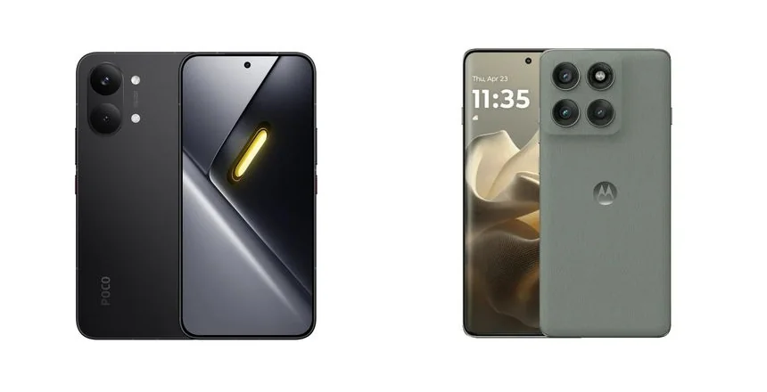 Smartphone POCO X8 Pro Max dan Motorola Edge 60 Pro berdampingan