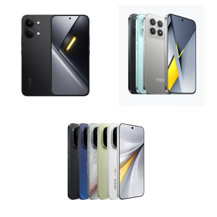 Perbandingan desain smartphone iQOO 15, POCO F8 Pro, dan POCO X8 Pro Max
