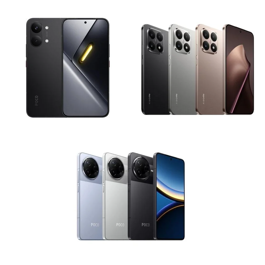 Smartphone POCO X8 Pro Max, Xiaomi 15T, dan POCO F7 Pro bersanding