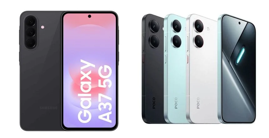 Perbandingan sisi depan Samsung Galaxy A37 5G dan POCO X8 Pro