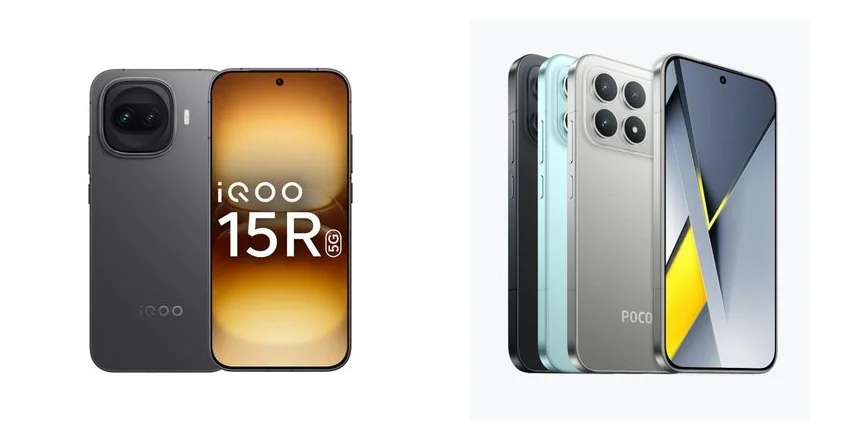 Perbandingan desain smartphone vivo iQOO 15R dan POCO F8 Pro