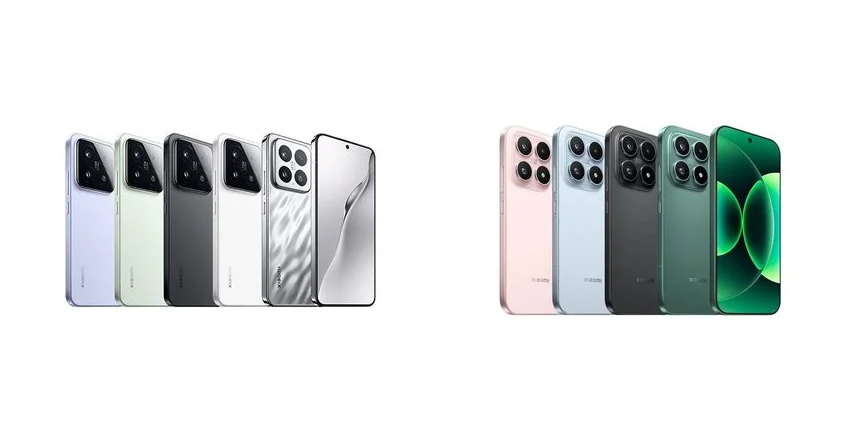 Tampilan sisi depan dan belakang smartphone Xiaomi 15 dan Xiaomi 17