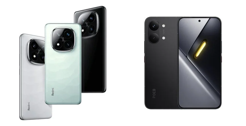 Perbandingan desain POCO X8 Pro Max dan Xiaomi Redmi Note 14 Pro+